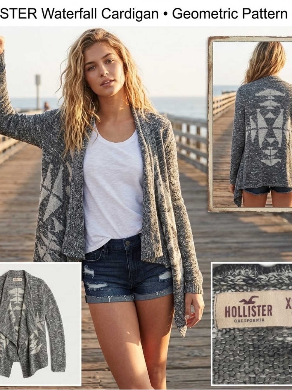 Hollister Open Front Southwestern Knit Waterfall Cardigan | XS/S